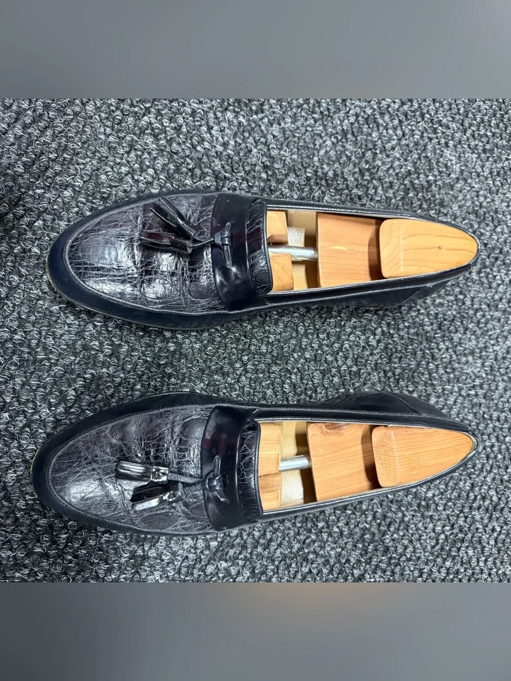 Bally Black Tassel Croc-Embossed Leather Loafers